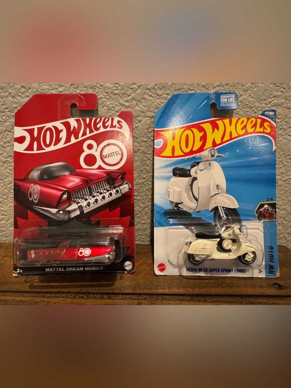 Mattel Hot Wheels Red Car & Cream Vespa Scooter Duo